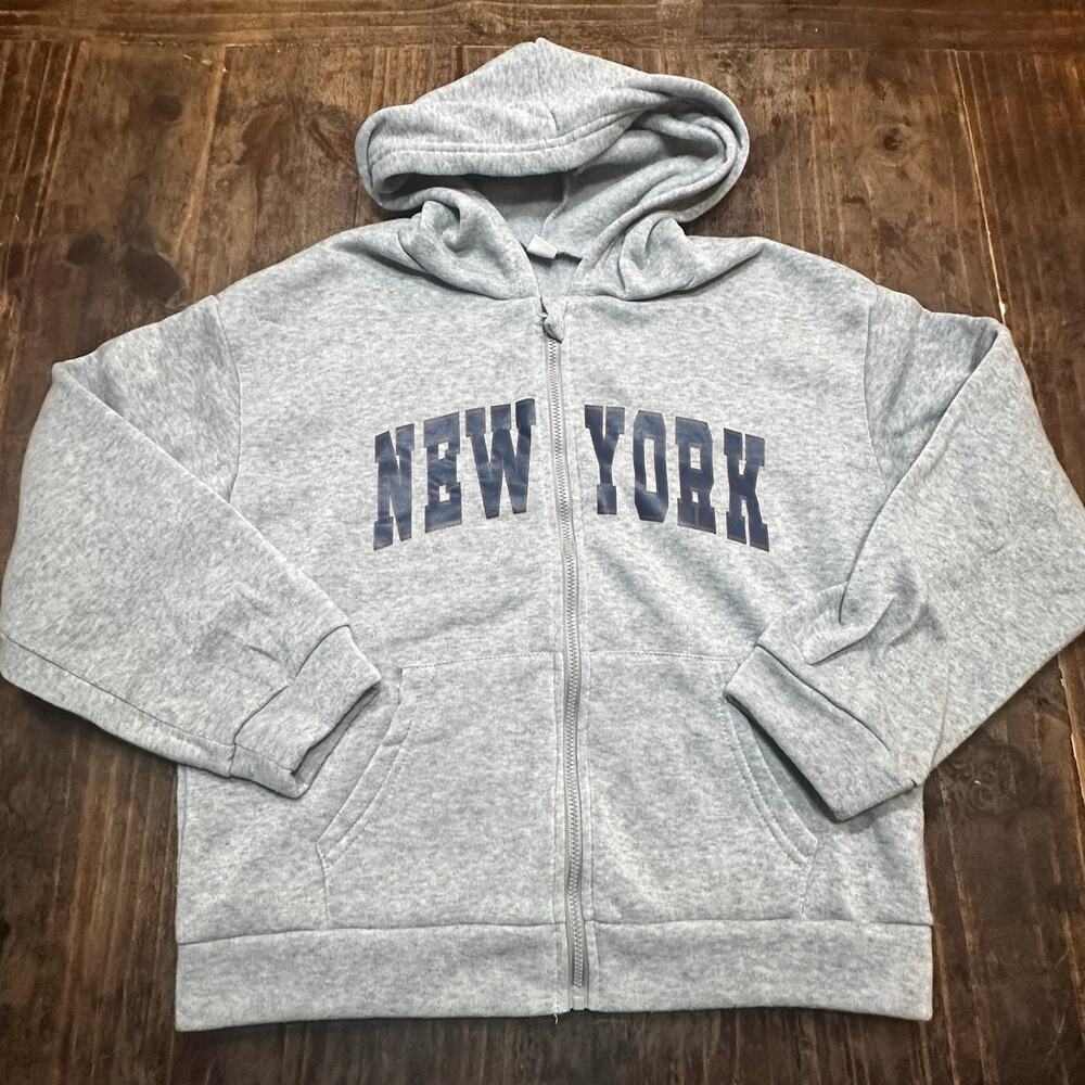 Girls New York Hoodie sz 12 Gray Full Zip Hoodie
